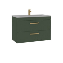 Royal Bathrooms Turin 800mm Wall Hung Vanity Unit Matt Green 2 Drawer Minimalist Basin With Brushed Brass Handles - thumbnail 6