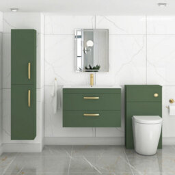 Royal Bathrooms Turin 800mm Wall Hung Vanity Unit Matt Green 2 Drawer Minimalist Basin With Brushed Brass Handles - thumbnail 4