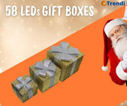 3 Piece Light Up Gift Box Set With 58 Led White Lights, Battery Powered Christmas Décor With On/off (Golden With Silver Bow) - thumbnail 6