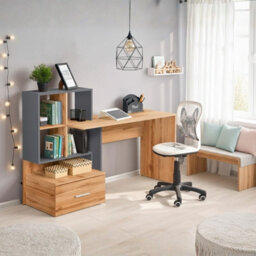 Traditional Style Desk With Drawer Grosso Wotan Oak With Anthracite - thumbnail 1