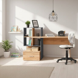 Traditional Style Desk With Drawer Grosso Wotan Oak With Anthracite - thumbnail 6
