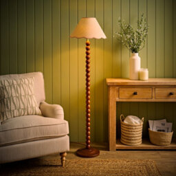 Valuelights Bobbin Pink Trim Linen Shade Walnut Bobble Floor Lamp With Bulb - thumbnail 1