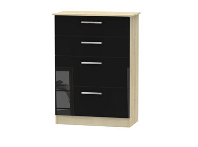 Trent 4 Drawer Deep Chest Of Drawers In Black & Black Matt (Ready Assembled) - image 1