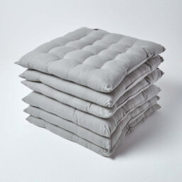Homescapes Grey Seat Pads 100% Cotton Chair Cushions 40X40 Cm, Set Of 6 Plain Chair Pads For Dining, Kitchen Or Garden Outdoor Use