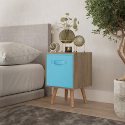 Urbn-Living Urbnliving Height 51Cm Oak Wooden Cube Storage Bookcase Sky Blue Inserts Scandinavian Beech Legs - thumbnail 1