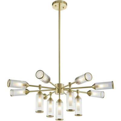 Loops Multi Arm Hanging Ceiling Pendant Light - Satin Brass Plate With Clear & Frosted Glass Shade - 13 X 3W Led G9 - image 1
