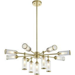 Loops Multi Arm Hanging Ceiling Pendant Light - Satin Brass Plate With Clear & Frosted Glass Shade - 13 X 3W Led G9