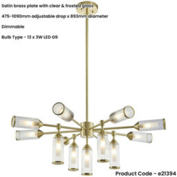 Loops Multi Arm Hanging Ceiling Pendant Light - Satin Brass Plate With Clear & Frosted Glass Shade - 13 X 3W Led G9 - thumbnail 2