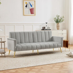 Btm Modern Velvet Sofa Bed, Folding Sleeper Sofa With Support Legs, Grey - thumbnail 4