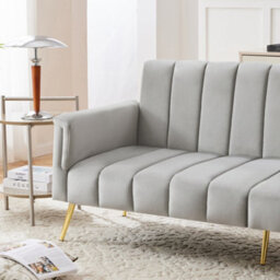 Btm Modern Velvet Sofa Bed, Folding Sleeper Sofa With Support Legs, Grey - thumbnail 8
