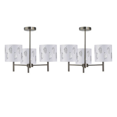First Choice Lighting Set Of 2 Brea - Antique Brass 3 Light Fittings With White Fern Shades - image 1