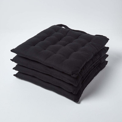 Homescapes Black Seat Pads 100% Cotton Chair Cushions 40X40 Cm, Set Of 4 Plain Chair Pads For Dining, Kitchen Or Garden Outdoor - image 1