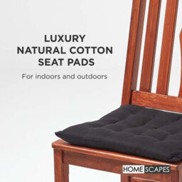 Homescapes Black Seat Pads 100% Cotton Chair Cushions 40X40 Cm, Set Of 4 Plain Chair Pads For Dining, Kitchen Or Garden Outdoor - thumbnail 2