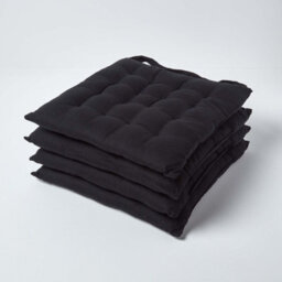 Homescapes Black Seat Pads 100% Cotton Chair Cushions 40X40 Cm, Set Of 4 Plain Chair Pads For Dining, Kitchen Or Garden Outdoor - thumbnail 1