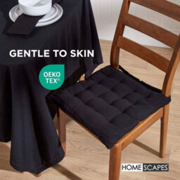 Homescapes Black Seat Pads 100% Cotton Chair Cushions 40X40 Cm, Set Of 4 Plain Chair Pads For Dining, Kitchen Or Garden Outdoor - thumbnail 3