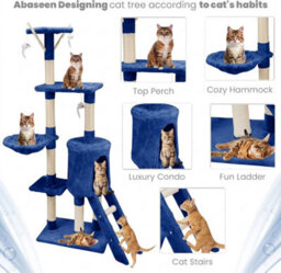 STALWART 138Cm Blue Cat Tree Tower With Condos, Scratching Posts, Ladder And Multilevel Activity Centre - thumbnail 3