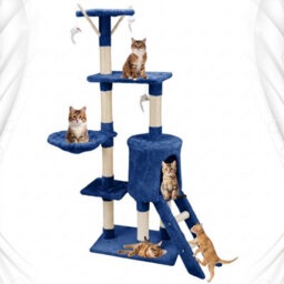 STALWART 138Cm Blue Cat Tree Tower With Condos, Scratching Posts, Ladder And Multilevel Activity Centre - thumbnail 1