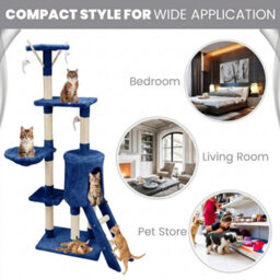 STALWART 138Cm Blue Cat Tree Tower With Condos, Scratching Posts, Ladder And Multilevel Activity Centre - thumbnail 4