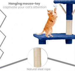 STALWART 138Cm Blue Cat Tree Tower With Condos, Scratching Posts, Ladder And Multilevel Activity Centre - thumbnail 5
