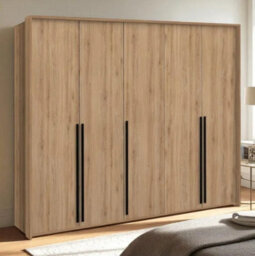 Arte Genua 5-Door Wardrobe - Wild Oak With Black Handles, Premium Rustic Storage W255 X H217 X D65Cm