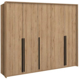 Arte Genua 5-Door Wardrobe - Wild Oak With Black Handles, Premium Rustic Storage W255 X H217 X D65Cm - thumbnail 2