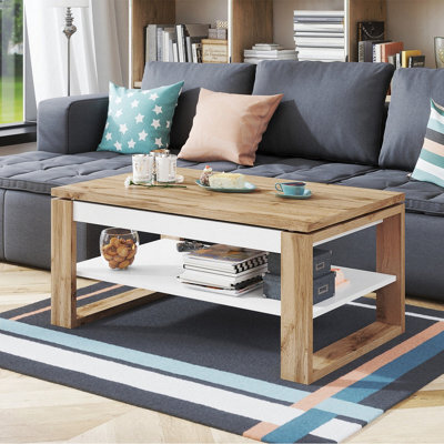 Heze Furniture Nuo Lift Top Coffee Table Contemporary Style - Wotan Oak & White Matt - image 1