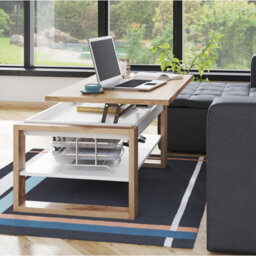 Heze Furniture Nuo Lift Top Coffee Table Contemporary Style - Wotan Oak & White Matt - thumbnail 3