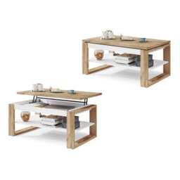 Heze Furniture Nuo Lift Top Coffee Table Contemporary Style - Wotan Oak & White Matt - thumbnail 6