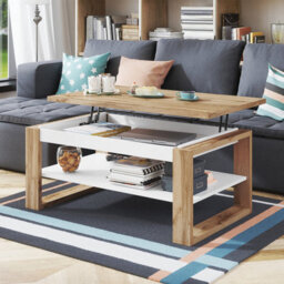 Heze Furniture Nuo Lift Top Coffee Table Contemporary Style - Wotan Oak & White Matt - thumbnail 2