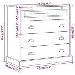 Berkfield Chest Of Drawers Vigo 80X40X76 Cm Solid Wood Pine - thumbnail 9