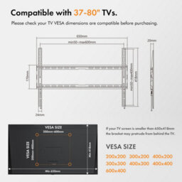 "Vonhaus Tv Wall Bracket For 37-80"" Screens, Ultra-Slim Wall Mount W/spirit Level, 45Kg Capacity, Max Vesa: 600X400mm" - thumbnail 5