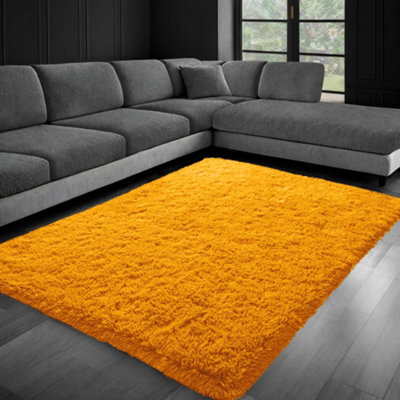 Aspire Homeware Non Slip Ochre Shaggy Rug Soft Fluffy Washable, Living Area And Bedroom Rug, (L)170Cm X (W)120Cm - image 1