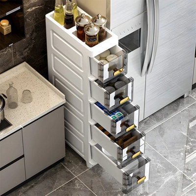 5 Tier Grey Slim Storage Cabinet Narrow Slide Out Drawers Bathroom Kitchen Gap Storage Unit - image 1