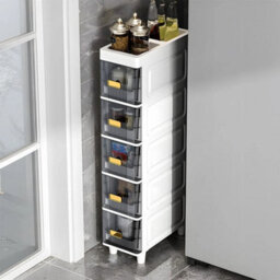 5 Tier Grey  Slim Storage Cabinet Narrow Slide Out Drawers Bathroom Kitchen Gap Storage Unit - thumbnail 2