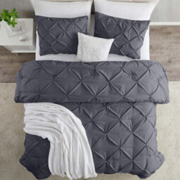 Ameha Pintuck Duvet Cover With Pillowcase Anti-Allergic & Breathable Microfiber Pinch Pleat Diamond Grey King 230X220Cm - thumbnail 3