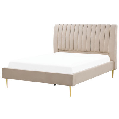 Beliani Bed Velvet Marville 140 X 200 Cm (Eu Double) Sand Beige - image 1