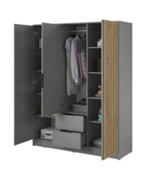 Arte Nelly Contemporary Hinged 3 Door Wardrobe Grey 2 Drawers 8 Shelves 1 Hanging Rail Lamela Decor (H)2000mm (W)1550mm (D)510mm - thumbnail 3