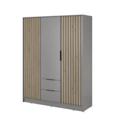Arte Nelly Contemporary Hinged 3 Door Wardrobe Grey 2 Drawers 8 Shelves 1 Hanging Rail Lamela Decor (H)2000mm (W)1550mm (D)510mm - thumbnail 2