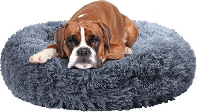 Fur & Bone 60 Cm Washable Plush Donut Dog Bed With Waterproof Non-Slip Base - Dark Grey - image 1