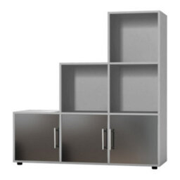 Urbn-Living Urbnliving 91Cm Height 6 Cube Step Grey Storage Bookcase Shelf Unit Black Wooden Door With Metal Handle - thumbnail 2