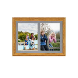 AK Frames 20X14 Oak Classic Multi Photo Frame With Mid Grey Mount - Holds 2 Apertures (2X) A4 Photos