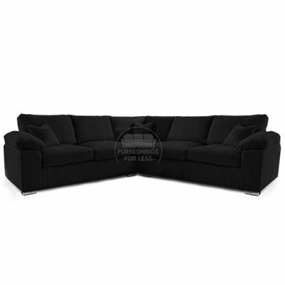 Furnishings For Less UK Delta Large 5 Seater Corner Sofa Black Jumbo Cord