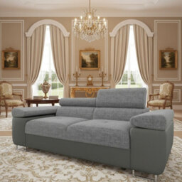 Torezio Sofa 2 Living Room Sofa With Adjustable Headrests Chipboard Frame Polyurethane Foam 198X102X70Cm Grey And Grey Melange - thumbnail 1