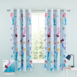 Catherine Lansfield Mermaid 66X72 Inch Fully Reversible Two Curtain Panels Blue/pink - thumbnail 1