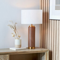 Pacific Lifestyle Wood Effect Ceramic Tall Table Lamp With Shade - thumbnail 1