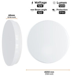 Paul Russells Led Round Panel Modern Ceiling Lights, 12W 1200 Lumens, Ip44, 4000K Cool White, Pack Of 2 - thumbnail 3