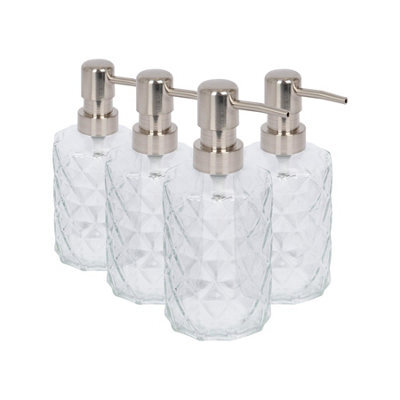 Harbour Housewares 500Ml Glass Soap Dispensers - 4X Prism Bathroom Kitchen Spa Refillable Hand Wash Or Lotion Bottle With Pump - image 1