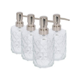 Harbour Housewares 500Ml Glass Soap Dispensers - 4X Prism Bathroom Kitchen Spa Refillable Hand Wash Or Lotion Bottle With Pump - thumbnail 1