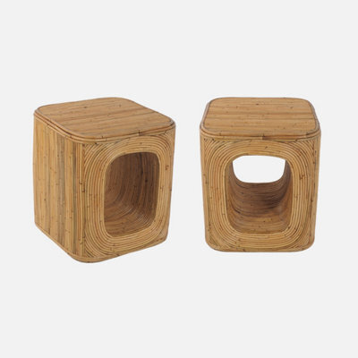 Sweeek - Pair Of Bedside Tables Or Side Tables In Natural Rattan Baya Natural 45X45X50 Cm - image 1