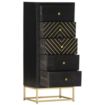 Berkfield Durable Drawer Cabinet Black And Gold 45X30X105 Cm Solid Mango Wood - image 1